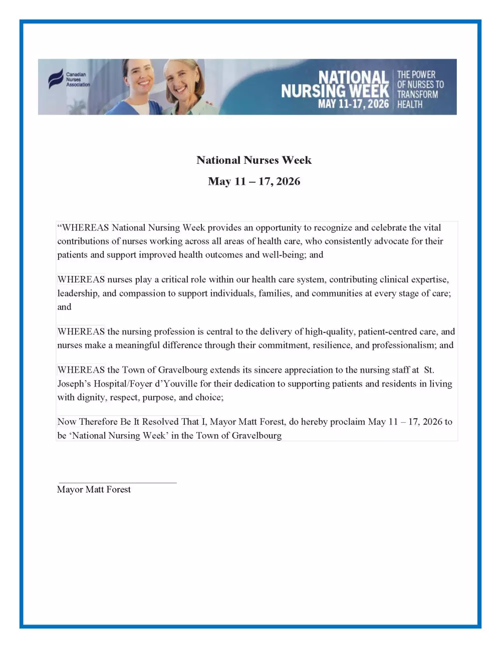 National Nurses Week Proclaimed